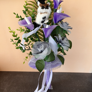 Ballagási harisnyavirág csokor bagollyal � lila elegáns ajándék, Otthon & Életmód, Virágdekoráció, Virágok, Virágcsokor, , MESKA