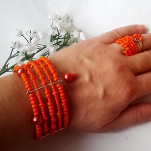 Narancs gyöngy szett - ékszer - ékszerszett - Meska.hu