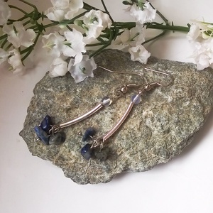 Lapis lazuli fülbevaló, Ékszer, Fülbevaló, Lógó fülbevaló, Gyöngyfűzés, gyöngyhímzés, MESKA