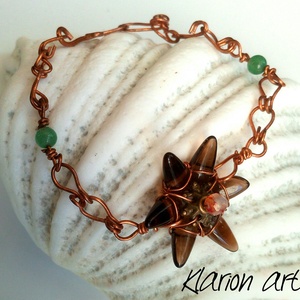 Réz, achát, jade ásvány és üveg  egyedi karkötő - ékszer - karkötő - gyöngyös karkötő - Meska.hu