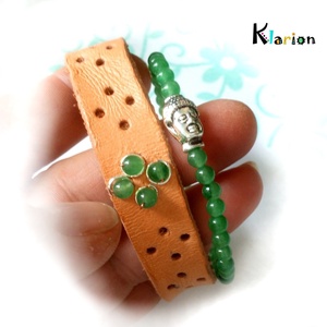 Jade Buddha ásványgyöngy és natúr bőr karkötő -  - Meska.hu