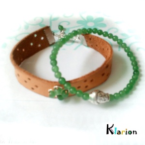 Jade Buddha ásványgyöngy és natúr bőr karkötő -  - Meska.hu