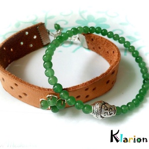 Jade Buddha ásványgyöngy és natúr bőr karkötő -  - Meska.hu