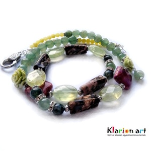 Jade, aventurin, rodonit, prehnite ásványgyöngyös nyaklánc -  - Meska.hu