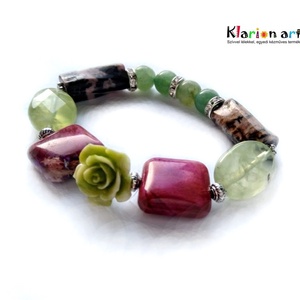 Jade, aventurin, rodonit, prehnite ásványgyöngyös karkötő -  - Meska.hu