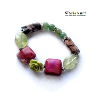 Jade, aventurin, rodonit, prehnite ásványgyöngyös karkötő -  - Meska.hu