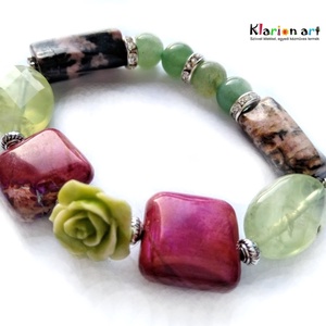 Jade, aventurin, rodonit, prehnite ásványgyöngyös karkötő -  - Meska.hu