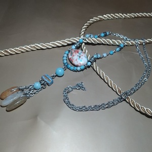 Óceán jáspis ásvány medálos, kék achát, amazonit, sárga aventurin ásványgyöngyös nyaklánc - ékszer - nyaklánc - gyöngyös nyaklánc - Meska.hu