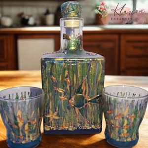 Víz alatti világ, festett italos szett - otthon & életmód - dekoráció - asztal és polc dekoráció - díszüveg - Meska.hu