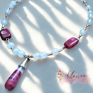 Onyx-karneol csepp, perzsa jade szögletes, fehér opál 8mm ásványgyöngy nyaklánc - ékszer - nyaklánc - medálos nyaklánc - Meska.hu