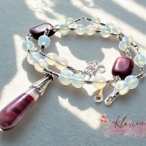 Onyx-karneol csepp, perzsa jade szögletes, fehér opál 8mm ásványgyöngy nyaklánc - Meska.hu