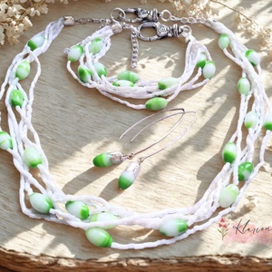 Pisztácia ékszer szett, nyaklánc, karkötő és fülbevaló - ékszer - ékszerszett - Meska.hu