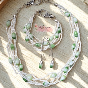 Pisztácia ékszer szett, nyaklánc, karkötő és fülbevaló - Meska.hu