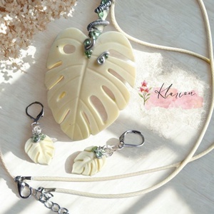 Monsztera nyaklánc és fülbevaló szett strasszokkal - Meska.hu