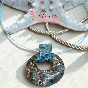 Aranyló örvény, üveg medálos sodrony nyakék, Ékszer, Nyaklánc, Medálos nyaklánc, Ékszerkészítés, Mindenmás, MESKA