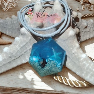 Örök tenger nyaklánc csigás, tengeri csillagos gyanta medállal - ékszer - nyaklánc - medálos nyaklánc - Meska.hu