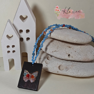 Pillangó fa és ásvány medál makramé nyakláncon - ékszer - nyaklánc - medálos nyaklánc - Meska.hu