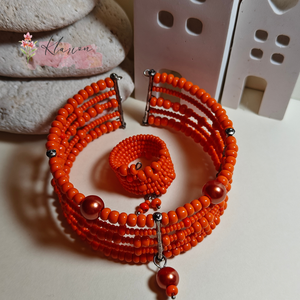 Narancs gyöngy szett - Meska.hu