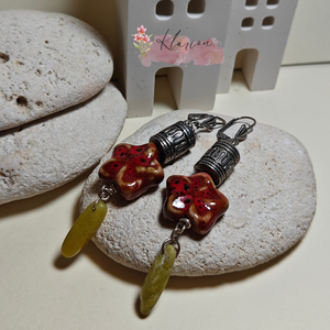 Mályvarózsa porcelán fülbevaló  - Meska.hu