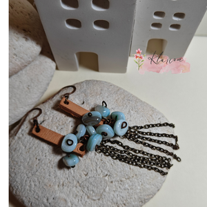 Kagyló, bőr fülbevaló, Ékszer, Fülbevaló, Lógó fülbevaló, Ékszerkészítés, Gyöngyfűzés, gyöngyhímzés, MESKA