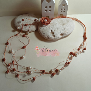 Többsoros gyöngyös horgolt réz nyakék, Ékszer, Nyaklánc, Gyöngyös nyaklánc, Ékszerkészítés, Horgolás, MESKA