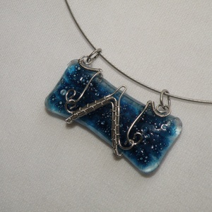 Novemberi óceán - üvegékszer nemeacél dróttal - Meska.hu