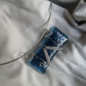 Novemberi óceán - üvegékszer nemeacél dróttal -  - Meska.hu