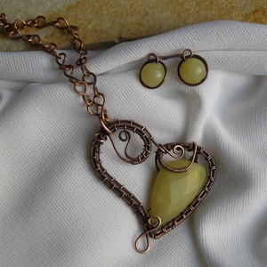 Citrom jáde vörösréz nyaklánc fülbevalóval - Meska.hu