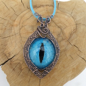 Türkiz sárkányszem vörösréz drótba foglalva - ékszer - nyaklánc - hosszú nyaklánc - Meska.hu