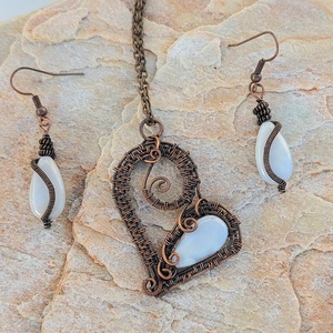 Vörösréz ékszer szett kalcedon ásványkövekkel - ékszer - ékszerszett - Meska.hu