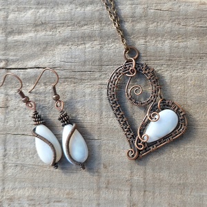 Vörösréz ékszer szett kalcedon ásványkövekkel, Ékszer, Ékszerszett, Ékszerkészítés, MESKA