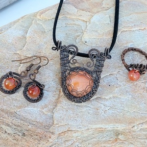 Karneol drótékszer szett - ékszer - ékszerszett - Meska.hu