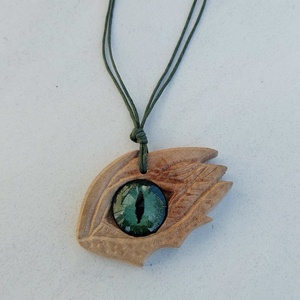Zöld sárkányszem nyaklánc, Ékszer, Nyaklánc, Hosszú nyaklánc, Famegmunkálás, Ékszerkészítés, MESKA