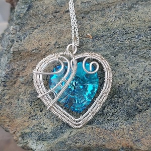 Kék szív igazi ezüstben - ékszer - nyaklánc - medálos nyaklánc - Meska.hu