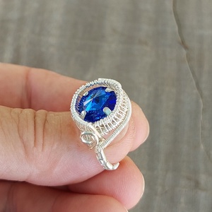 Gyűrű sötétkék swarovskival - Meska.hu