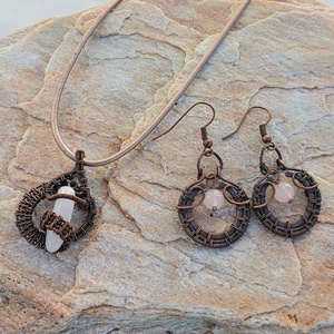 Rózsakvarc ásvány vörösrézben, Ékszer, Ékszerszett, Ékszerkészítés, MESKA