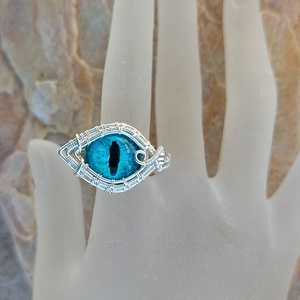 Kék sárkányszemes gyűrű, Ékszer, Gyűrű, Statement gyűrű, Ékszerkészítés, Üvegművészet, MESKA