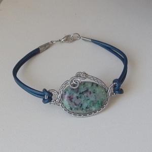 Zoizit-rubin acél karkötő - ékszer - karkötő - ásványkarkötő - Meska.hu