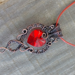 Vörösréz drótékszer szett piros swarovski kristályokkal - ékszer - ékszerszett - Meska.hu