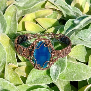 Vörösréz karkötő sötétkék achát lappal - ékszer - karkötő - széles karkötő - Meska.hu