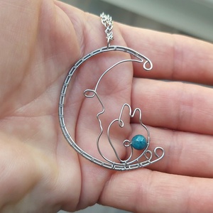 Acél nyaklánc apatit ásványkővel - ékszer - nyaklánc - medálos nyaklánc - Meska.hu