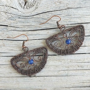 Szodalit köves vörösréz fülbevaló - ékszer - fülbevaló - lógó fülbevaló - Meska.hu