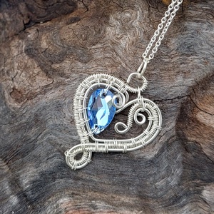 Sterling ezüst drótékszer szett kék swarovski kristályokkal - ékszer - ékszerszett - Meska.hu