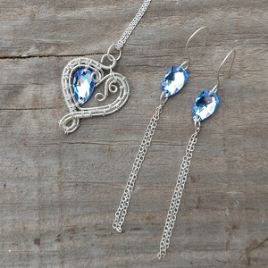 Sterling ezüst drótékszer szett kék swarovski kristályokkal - ékszer - ékszerszett - Meska.hu