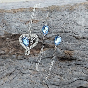 Sterling ezüst drótékszer szett kék swarovski kristályokkal, Ékszer, Ékszerszett, Ékszerkészítés, MESKA