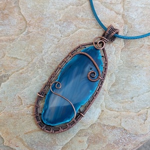 Vörösréz drótékszer szett sötétkék achát ásványokkal - ékszer - ékszerszett - Meska.hu