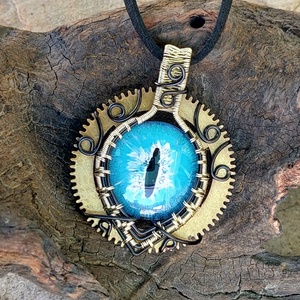 Kék sárkányszem nyaklánc steampunk stílusban - ékszer - nyaklánc - hosszú nyaklánc - Meska.hu