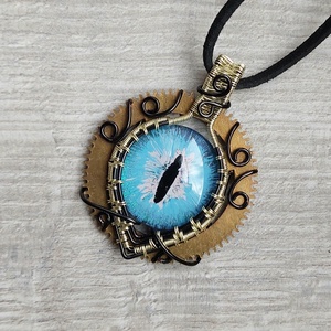 Kék sárkányszem nyaklánc steampunk stílusban - ékszer - nyaklánc - hosszú nyaklánc - Meska.hu