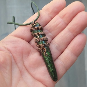 Nyaklánc vörösréz drótból és olvasztott üvegből, Ékszer, Nyaklánc, Medálos nyaklánc, Ékszerkészítés, MESKA