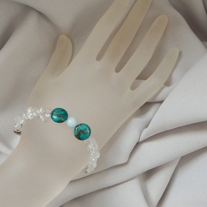 Ásványkarkötő hegyikristállyal, kék jáspis kövekkel és amazonit golyóval, Ékszer, Karkötő, Ásványkarkötő, Ékszerkészítés, MESKA